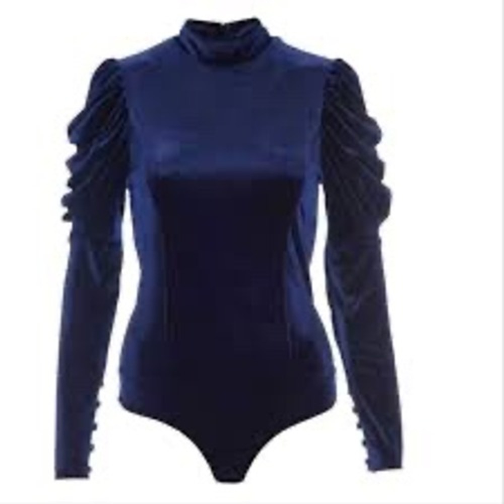 MISA Los Angeles Dita Blue Velvet Bodysuit‎ NWT Sz S $370